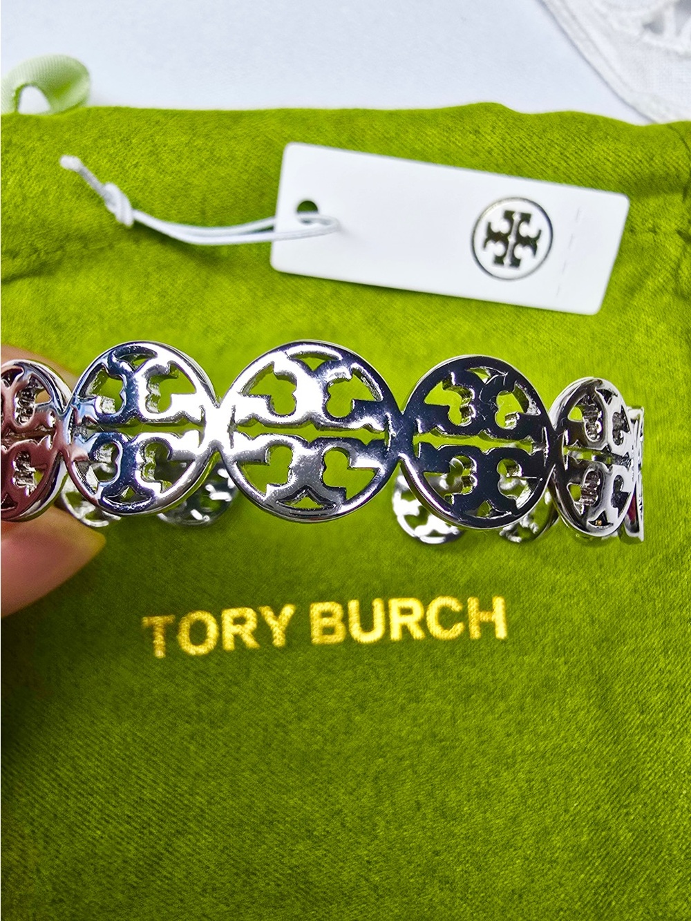 Tory Burch Silver Logo Medallion Bracelet